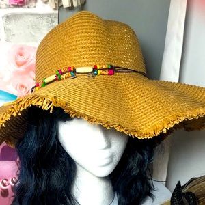 Straw Sun Hat / Beach Hat with Beaded Accent